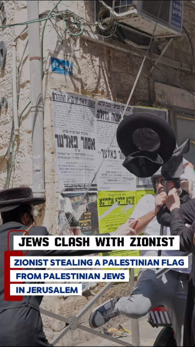 Happening now in Jerusalem: A heated clash broke out at today’s monthly anti-Zionist march after a Zionist stole a Palestinian flag from Palestinian Jews. They confronted him and took back the flag. Free Palestine. Zionism is not Judaism.