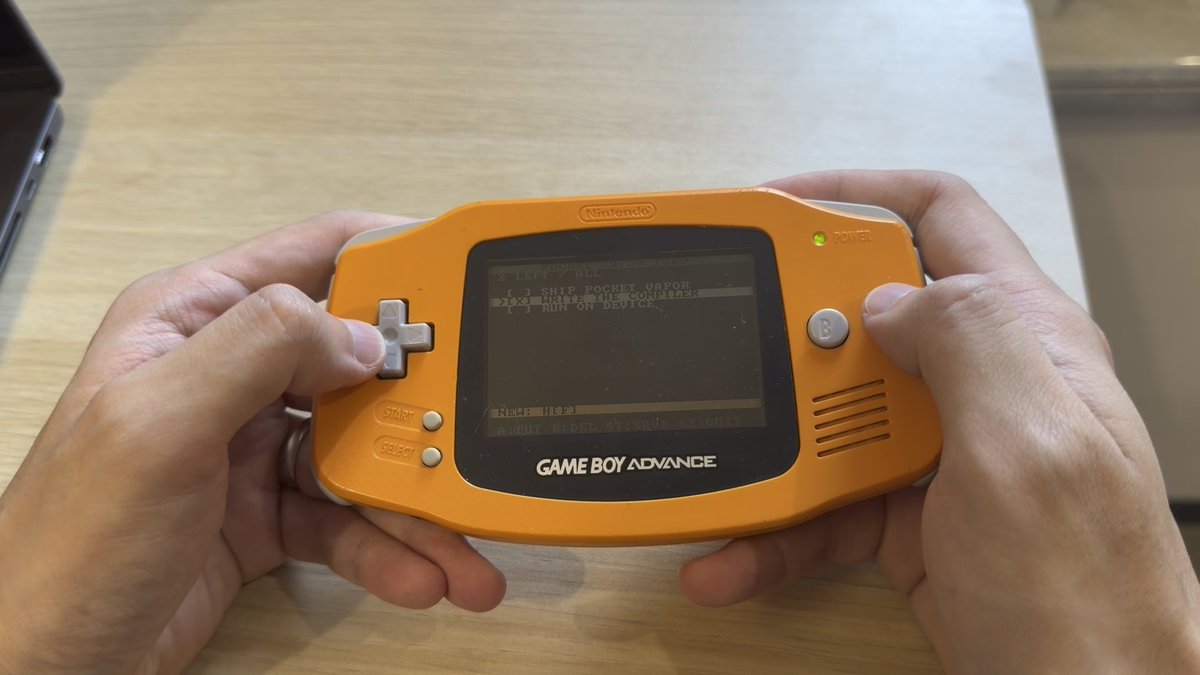 Here is a JavaScript todo app running on a real GBA! 9KB cartridge size. Fully compiled to native ROM without JS runtime by the Pocket Vapor compiler.