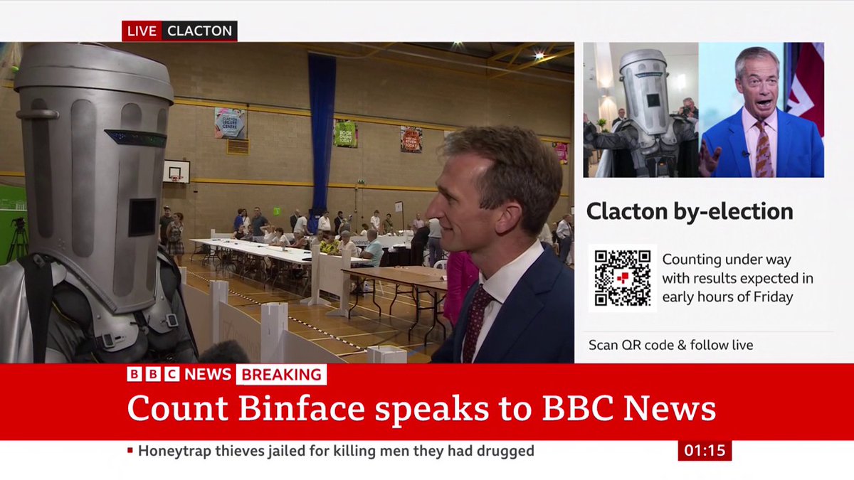 "It might just be that this election is the start of a two-legged match, like the Carabao Cup or the Cold War" Count Binface reflects on the potential of another Clacton by-election, claiming "the game isn't over yet" Follow live: