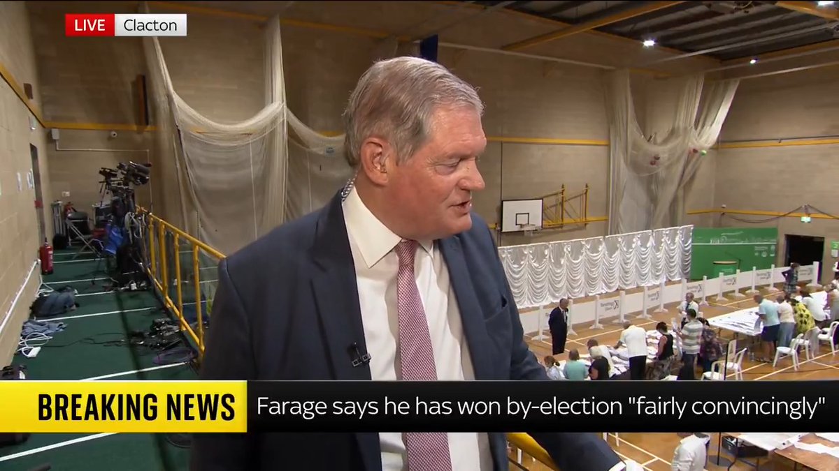 "They're speeding things up [vote count] by just counting the Farage votes, the Binface votes, and lumping all the others together." Chief political correspondent Jon Craig is live from Clacton as the count is underway, with turnout confirmed at 44.37%.