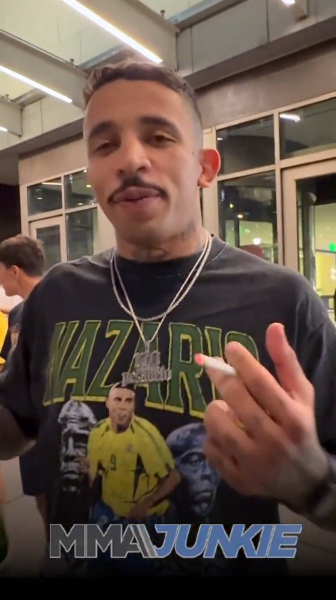 Carlos Prates, with a cigarette and beer in hand, says he's manifesting an Ian Machado Garry upset of Islam Makhachev at #UFC330. (via Mike Bohn)