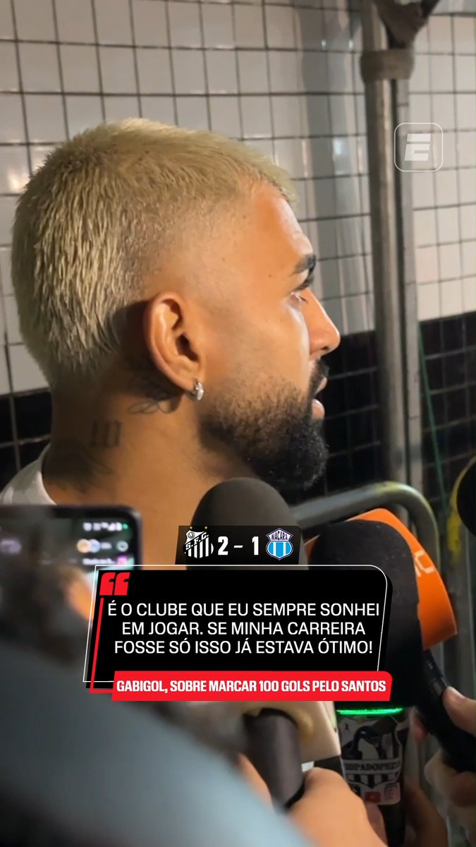 “É uma marca histórica (100 gols pelo Santos), ainda mais no clube do meu coração, onde eu sempre sonhei jogar. Se minha carreira fosse só isso já estava ótimo.” 🎙️ Gabigol. 🎥 ESPN Brasil | SportsCenter Brasil