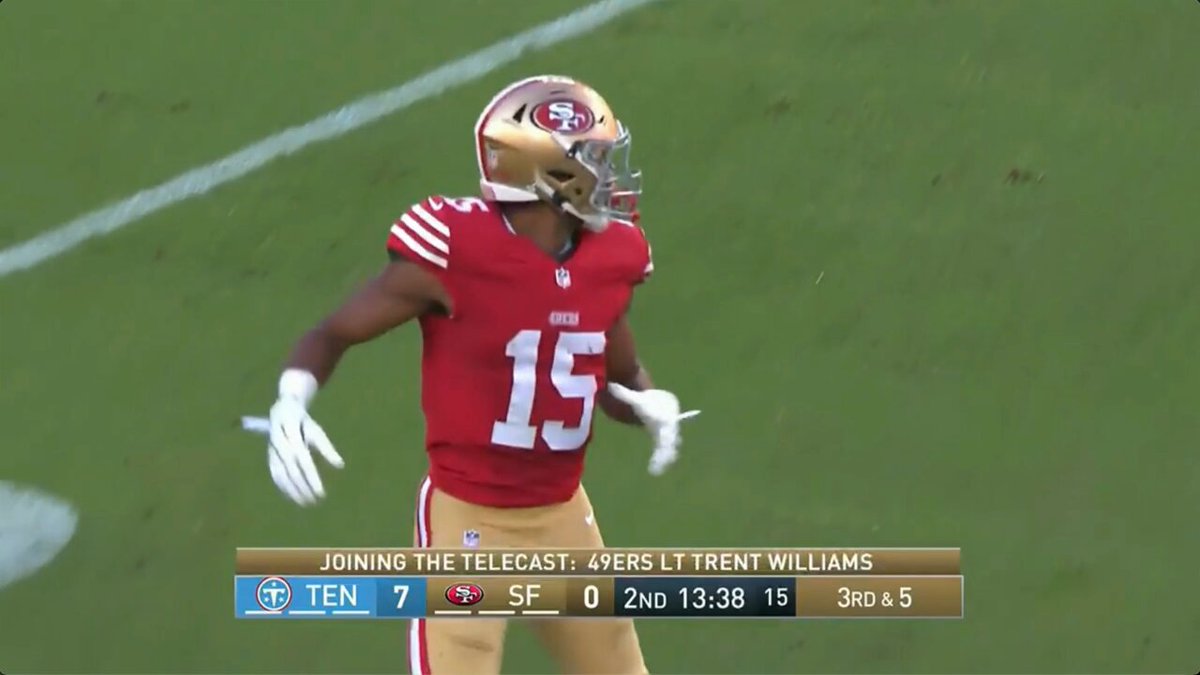 #49ers rookie WR De'Zhaun Stribling in the 1st half: • 6 catches • 67 yards Check out this beautiful over-the-shoulder catch for 32 yards: