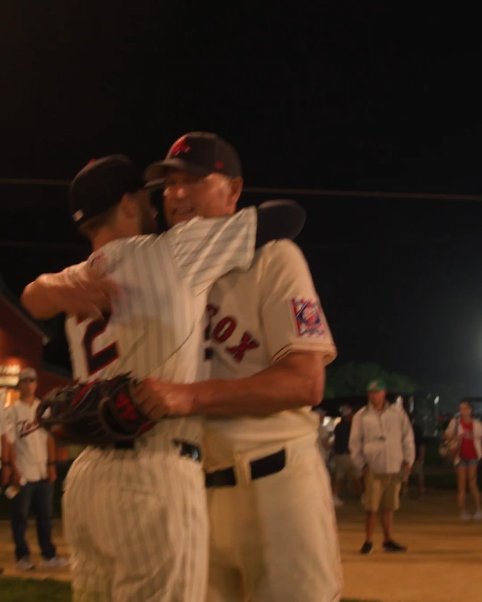 All the feels 🥹 Kody Clemens and his dad, Roger, reenact that iconic scene. #MLBatFieldOfDreams