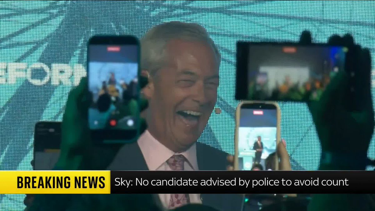 BREAKING: Essex Police has not advised any candidate not to attend by-election count, Sky News understands It comes after Farage announced he will not be attending because the force informed him of "an organised campaign to disrupt and degrade the result" Jon Craig reports