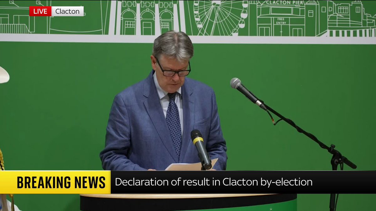 BREAKING: Nigel Farage has been successfully re-elected as the MP for Clacton Nigel Farage received 22,239 votes, Count Binface came in second place, receiving 9,455 votes. 📺 Sky 501, Virgin 602, Freeview 233 and YouTube