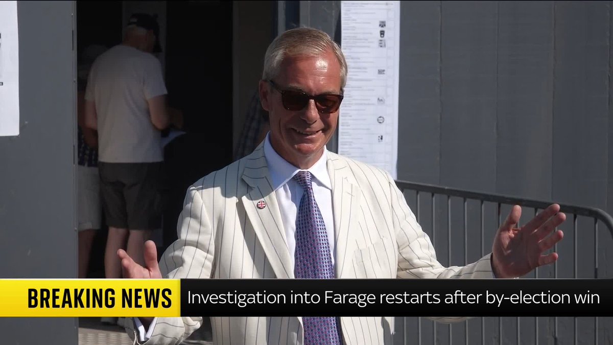 BREAKING: The parliamentary standards investigation into Nigel Farage over claims he failed to declare a £5m gift from billionaire Christopher Harborne has resumed after his re-election as MP for Clacton. Sky's @AmandaAkass has the latest. Read more: