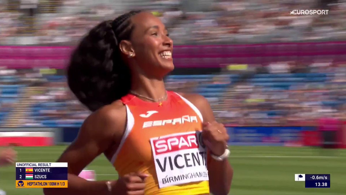 🔥 Vaya manera de empezar 🇪🇸 𝐌𝐚𝐫𝐢́𝐚 𝐕𝐢𝐜𝐞𝐧𝐭𝐞 se lleva su serie del 110 vallas y suma 1.068 puntos en el heptatlón con un tiempo de 13.38 #EuropeanAthletics #Birmingham2026