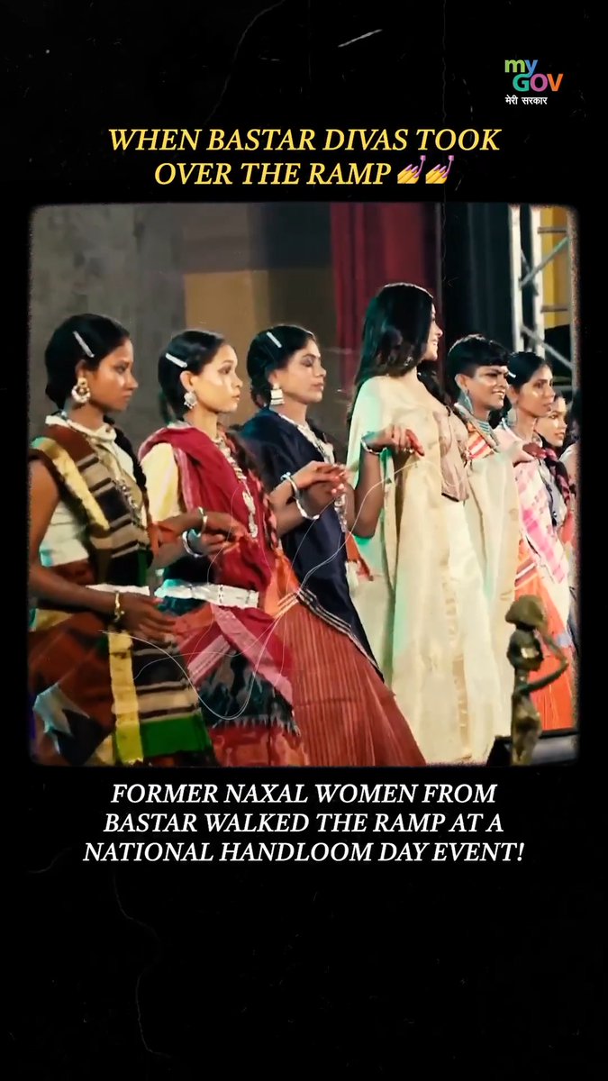 From the shadows of conflict to the spotlight of confidence✨ ▪️ Draped in traditional handloom textiles, nine women from Bastar region walked the ramp with confidence, dignity and pride. They carried more than the beauty of their heritage, they carried the story of a region embracing a new future. ▪️ Some had once lived in the shadow of violence. Some had been drawn into the Naxal movement. Today, they are choosing a different path, one of opportunity, identity, dignity and hope. ▪️ Their walk was more than a fashion moment. It was a statement of reintegration. A celebration of tribal heritage and a symbol of a new beginning. From conflict to confidence. From isolation to opportunity. From fear to hope. 🌱 ▪️31 March 2026 marked a significant internal security milestone, with India achieving the goal of a Naxal-free nation. The journey went beyond security operations combining security with development, rehabilitation, inclusion and opportunity. It was a stage for a new Bastar to be seen, heard and celebrated🙌 📽️ Credit: MyGovIndia Ministry of Tribal Affairs, Govt. of India #TribalHeritage #NaxalFreeIndia #ViksitBharat