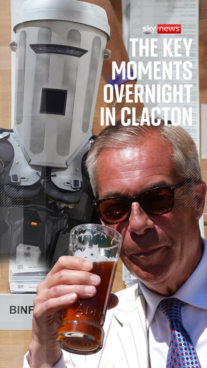 Thirty-four candidates, a bin coming in second and the winner not turning up to the count - this was a unique and memorable by-election. But, how did the night unfold? Sky's Jon Craig described the Clacton by-election as 'unique', with all the major political parties refusing to field a candidate against Nigel Farage. Catch up on the latest: