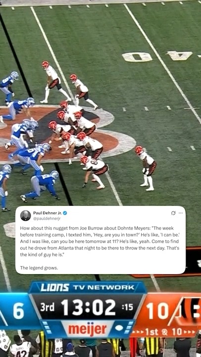 Driving through the night from Atlanta to Cincinnati to impress your QB? Just the latest step for Dohnte Meyers: 🏈 Presbyterian College (2018-19) 🏈 Delta State College (2020-22) 🏈 Undrafted (2023) 🏈 Saskatchewan Roughriders (2024-25) 🏈 Grey Cup Champion (2025) 🏈 Cincinnati Bengals (2026) 🏈 Leading receiver on debut (Today) This is what preseason football is all about.