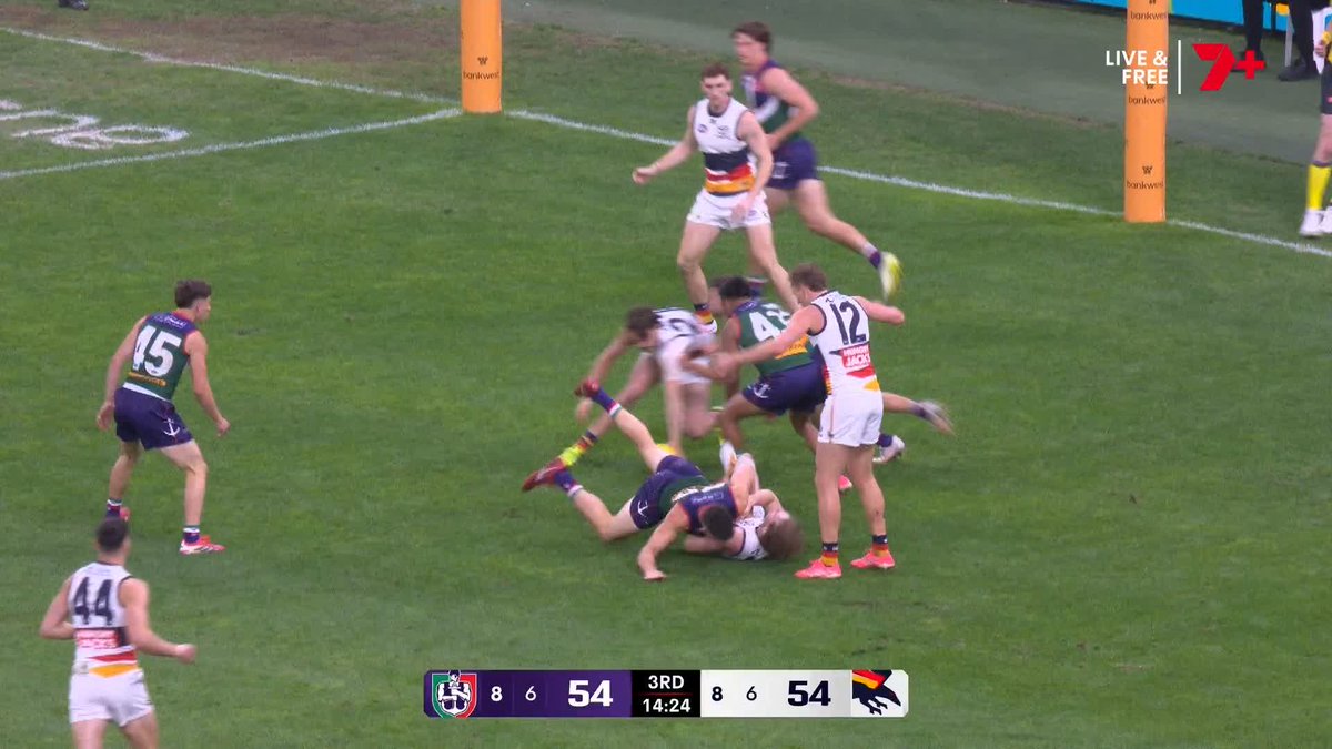 Pat Voss SLAMMED Max Michalanney into the turf 😳💥 #AFLFreoCrows