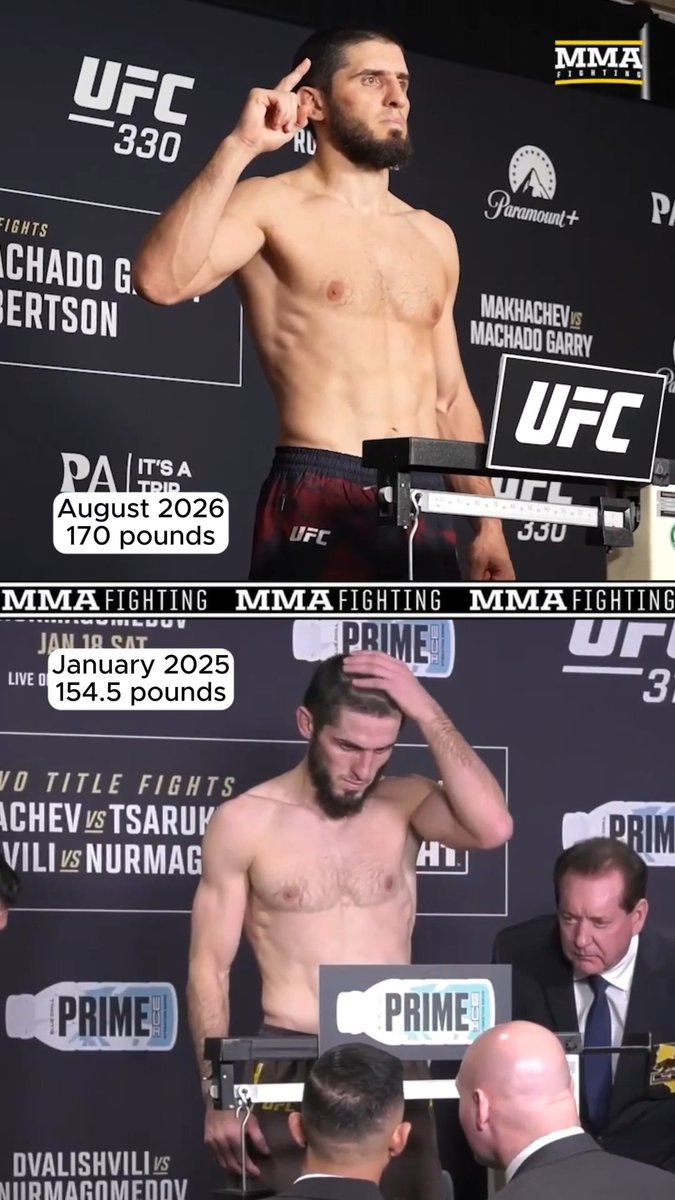 Islam Makhachev looks like a totally different person weighing in at welterweight ⚖️ #UFC330