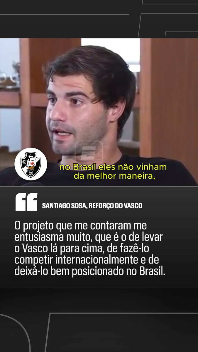 🚨 Santiago Sosa falando sobre a escolha pelo Vasco. Pode falar gente? Sujeito homem! Reconheceu que o clube não vem bem, mas quer contribuir e ajudar a levantar o clube esportivamente. Grande expectativa nesse jogador.