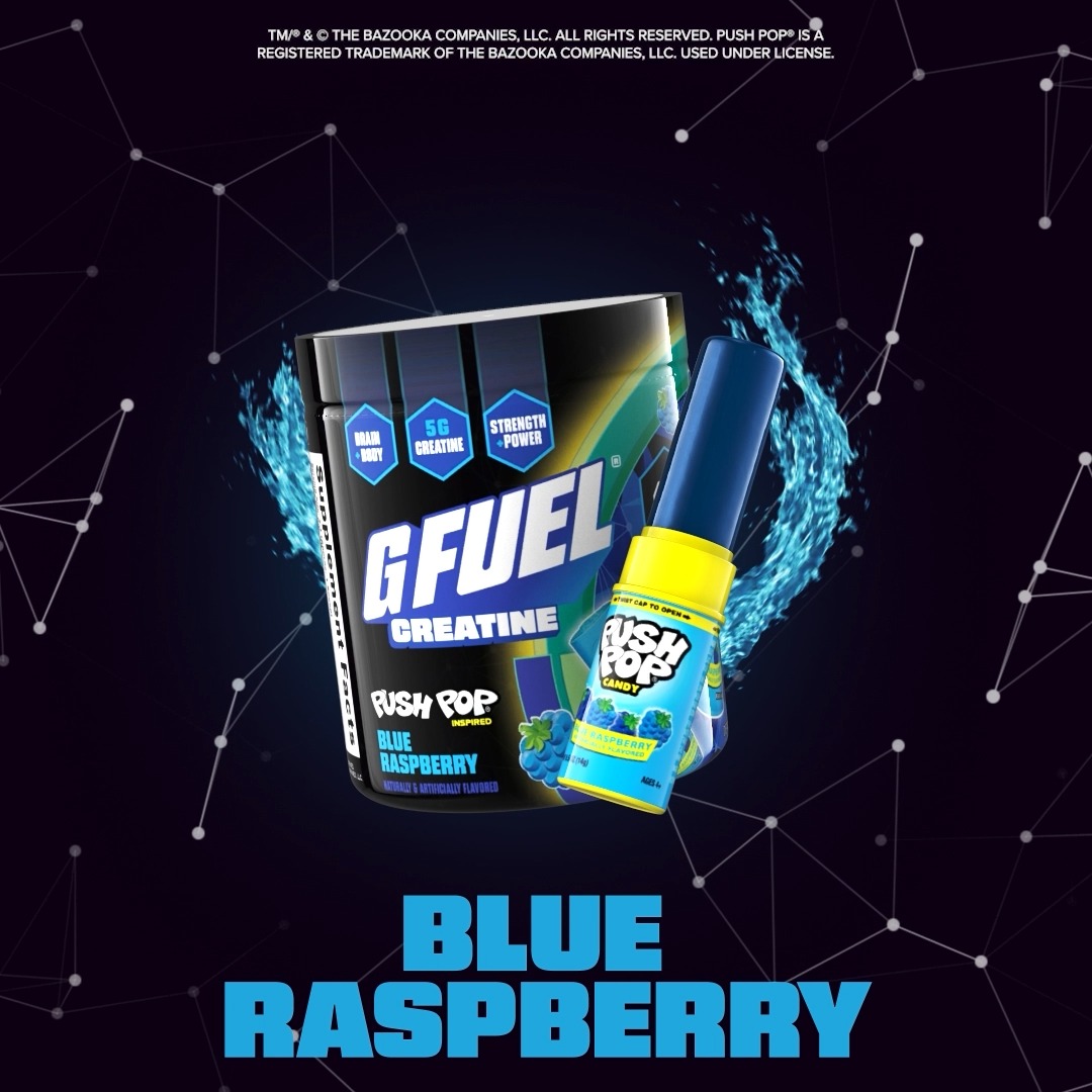 CREATINE HAS NEVER TASTED THIS GOOD! Shop Now: Meet the first ever G FUEL Creatine, powered by two iconic Push Pop® flavors: 🍒 Cherry Watermelon 💙 Blue Raspberry Train harder &amp; sip happier. 💪