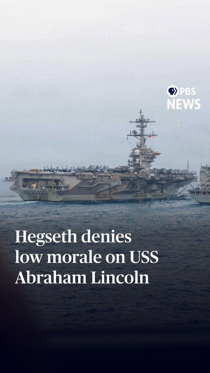 Defense Secretary Pete Hegseth is disputing reports that poor conditions aboard the USS Abraham Lincoln have led to low morale and even reported suicide attempts. On Thursday, he called the reports "completely misrepresented." Two military-focused publications, Navy Times and Star and Stripes, were first to report that multiple sailors aboard the aircraft carrier have attempted to jump overboard amid burnout and stress. The Abraham Lincoln has been on a nine-month deployment to the Middle East due to the ongoing war with Iran. The Pacific-based aircraft carrier, the USS George Washington, has begun heading toward the Middle East to relieve it.