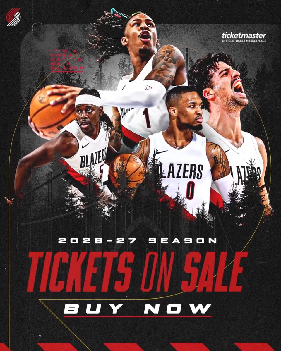 The wait is over. Tickets for the 2026–27 season are officially on sale. The core is back. Dame is home. Ja joins Rip City. Watch a new era come together. Get tickets at 👏