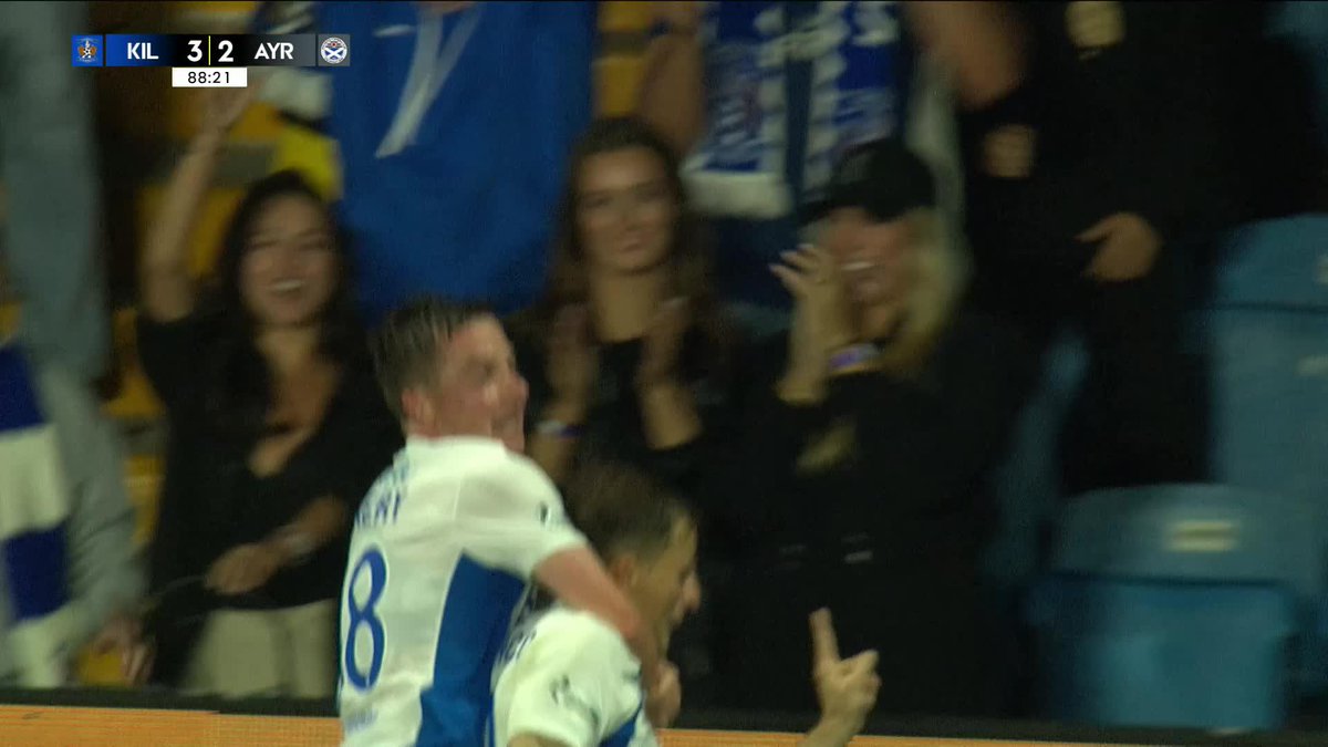 Scenes at Rugby Park! 😱 Nicky Cleșcenco completes the comeback after an error from Harry Stone, and Kilmarnock FC go 3-2 up late on in the derby 🔵⚪ #PremierSportsCup