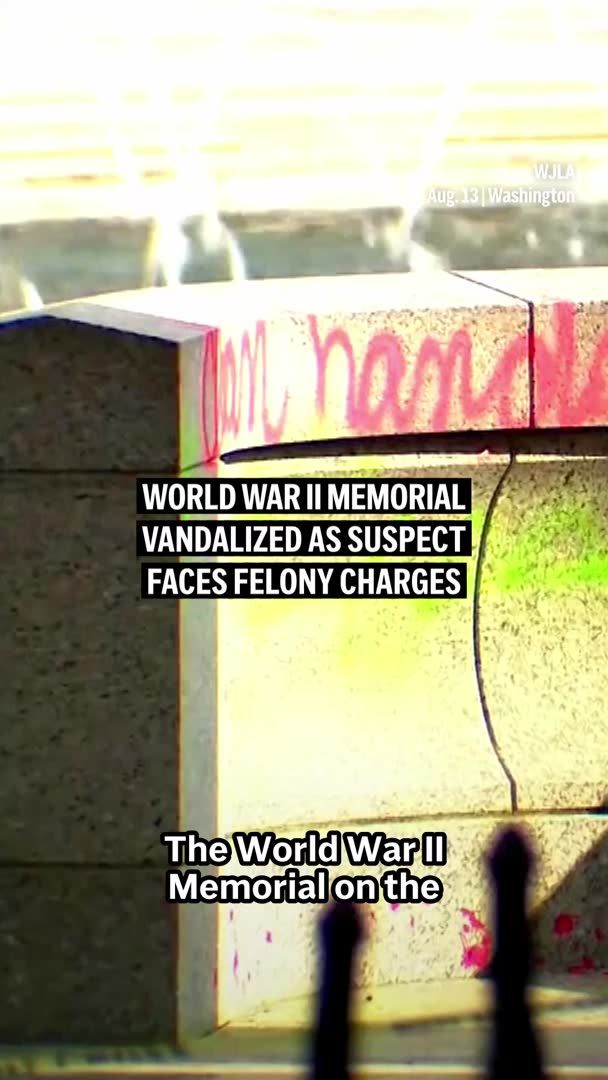 The World War II Memorial in Washington has been vandalized with red paint and bubbles, and a suspect is now facing two felony charges. President Donald Trump said there could be “no greater insult” to the American heroes who died in World War II.