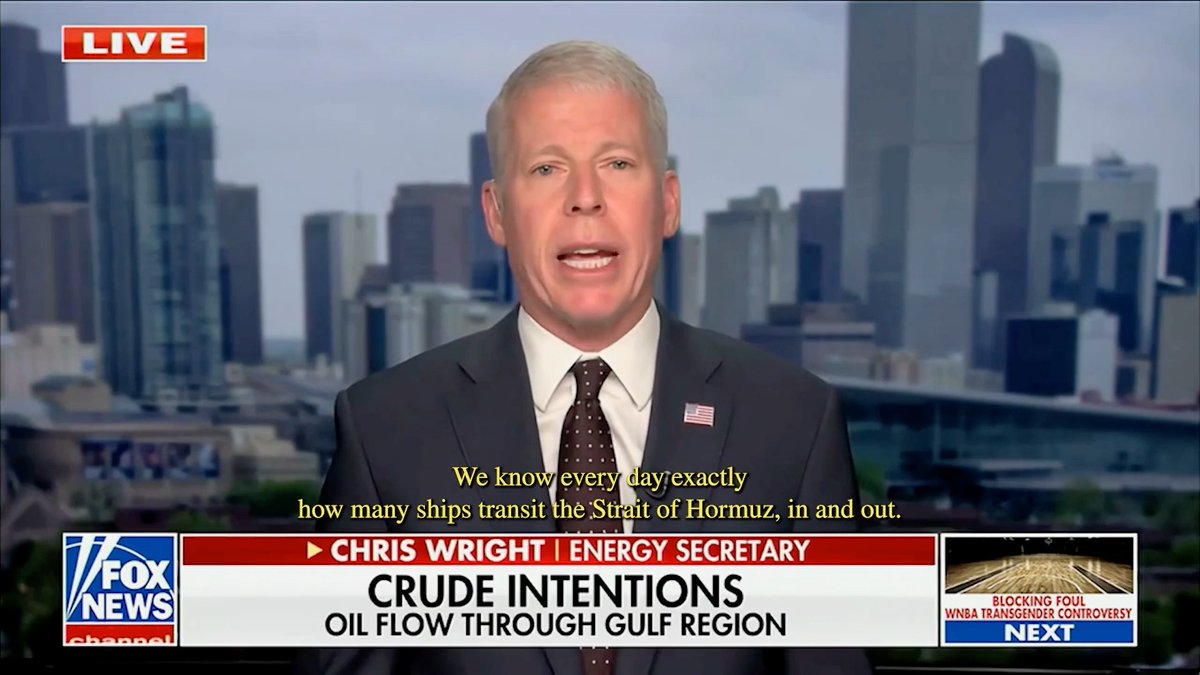 WATCH: Secretary Chris Wright explains why the Energy Department and the U.S. military maintain the most accurate data on oil leaving the Arabian gulf region.
