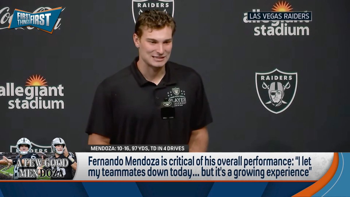 “I get it, you’re a good guy… This is preseason. You didn’t let anybody down.. When you got hit, that let me down. But the other part, no... I don’t think that flies in the locker room for a while.” Coach Mangini reacts to Mendoza saying he let team down after preseason loss: