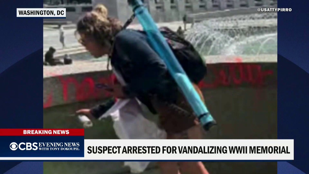 A 41-year-old woman who allegedly vandalized the World War II Memorial in Washington with spray paint has been arrested and faces two felony charges, federal prosecutors said.