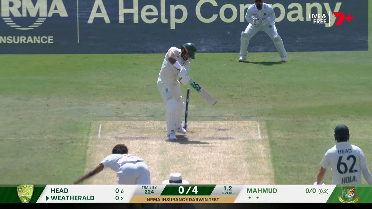 BOWLED. Weatherald chops on for a duck! #AUSvBAN
