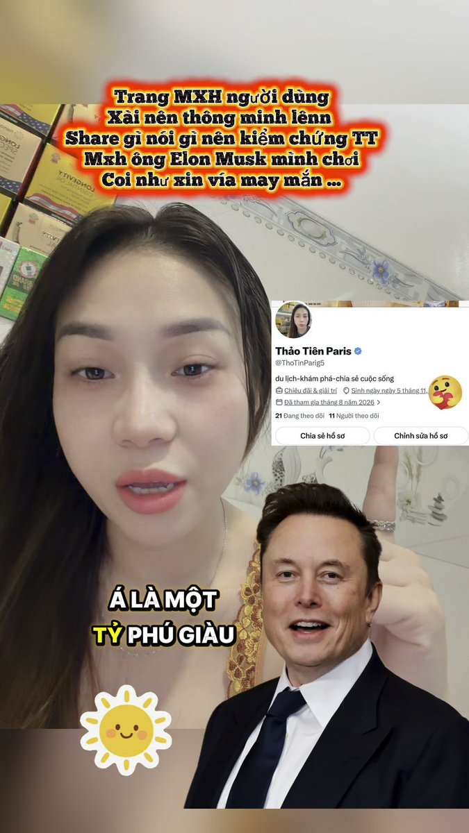 Quý Dzị dùng MXH nên thông minh lên nhé !! Trang MXH của Ông Elon Musk mình chơi xin vía may mắn từ ngài ấy nè ! #ThaoTien #viralvideo #elonmusk