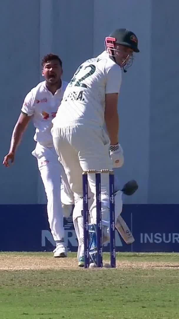 Hit the stumps... boundary! Is this the luckiest four ever from Cam Green? #PlayoftheDay | @NRMAInsurance | #AUSvBAN