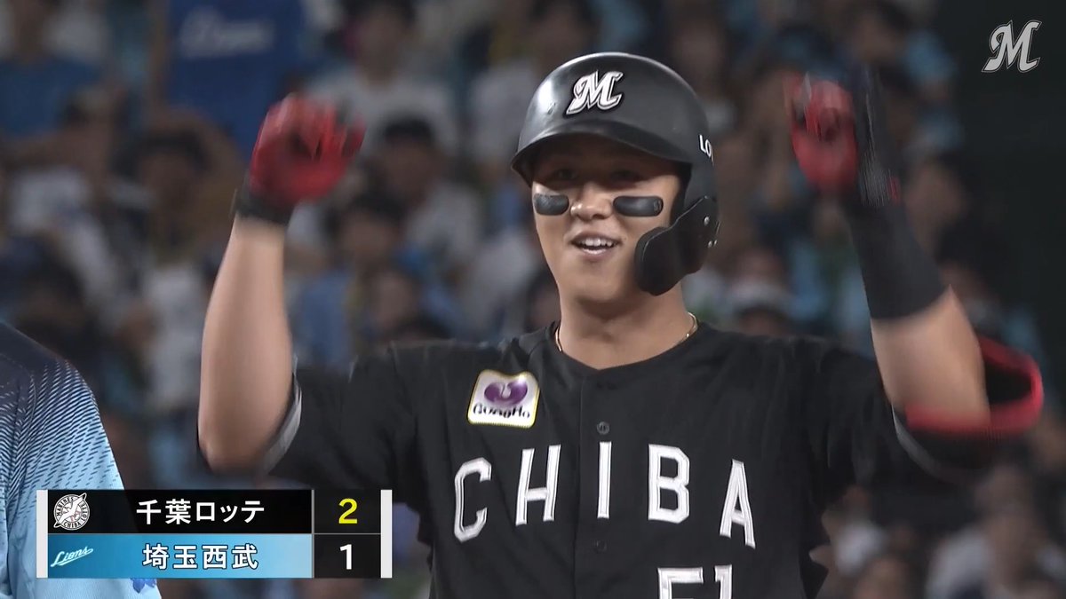 8回に均衡破れる! 4番 #山口航輝 選手がバットを折りながらも、しぶとくレフト前へ運び勝ち越しタイムリー! #chibalotte #MarinesBaseball