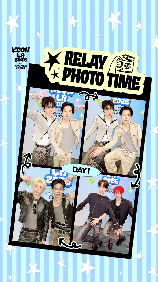 [#KCONLA2026] KCON RELAY PHOTO TIME 🔁 DAY 1 KCON ARTISTS recommend poses for each other👉 How did they do?! KCONer tell us what you think in the comments! - KCON LA 2026 AUG 14-16 Arena, LA Convention Center Let’s #KCON