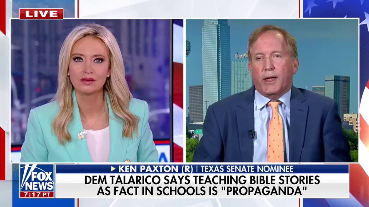 🚨 PAXTON: TALARICO IS DEFINITELY ON THE FRINGE Attorney General Ken Paxton says James Talarico “has attacked Christianity at every stage” — including over Bible education and the Ten Commandments in Texas schools. Paxton accuses Talarico of “avoiding the media” because he doesn’t want to answer questions about his “radical socialist Democratic views.” ⬇️ Kayleigh McEnany