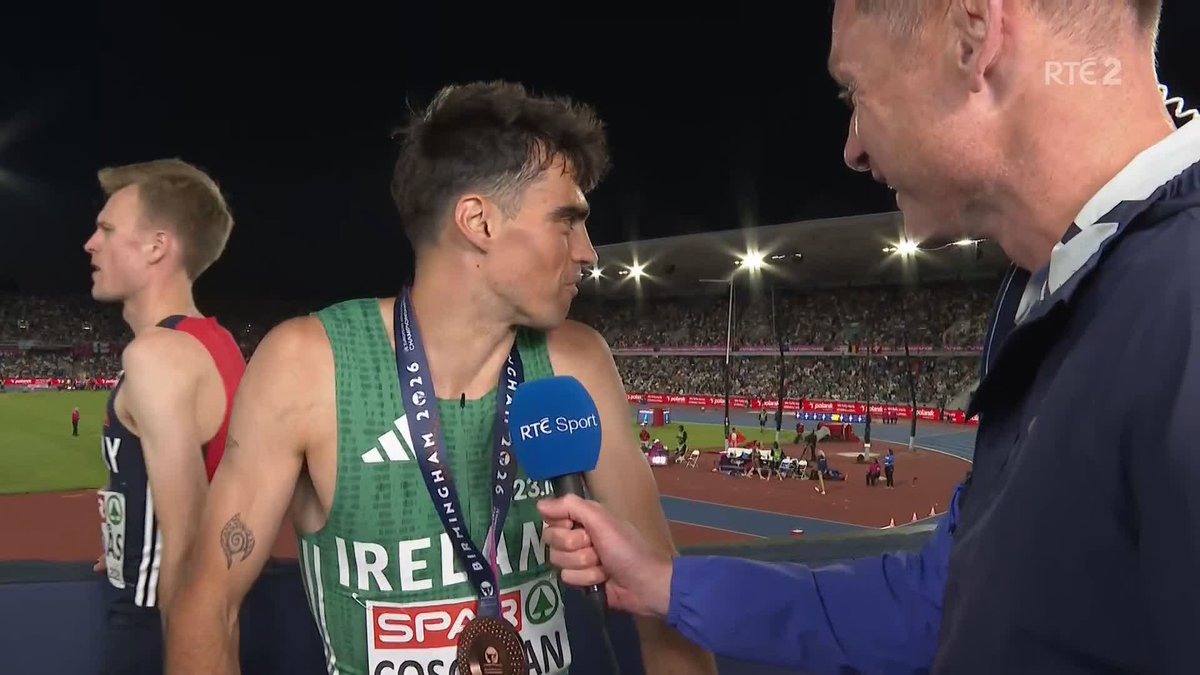 "Hard work eventually pays off!" "I've been working so hard for this for so long." A delighted Andrew Coscoran revels in his bronze medal win in the 1500m final with David Gillick. Watch live on RTÉ2 and RTÉ Player.