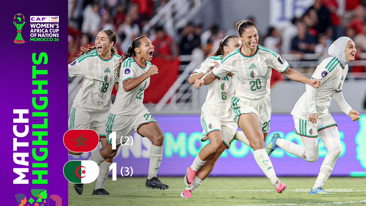 🎥 HIGHLIGHTS: 🇲🇦 (2)1-1(3)🇩🇿 Algeria finish third in the #TotalEnergiesWAFCON2026