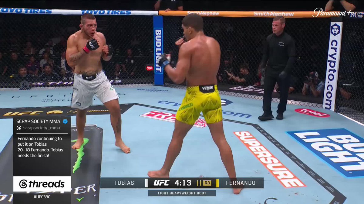 LUCAS FERNANDO WITH A NASTY KNEE TO THE BODY TO END IT WHAT A DEBUT! 📺 #UFC330 on Paramount+
