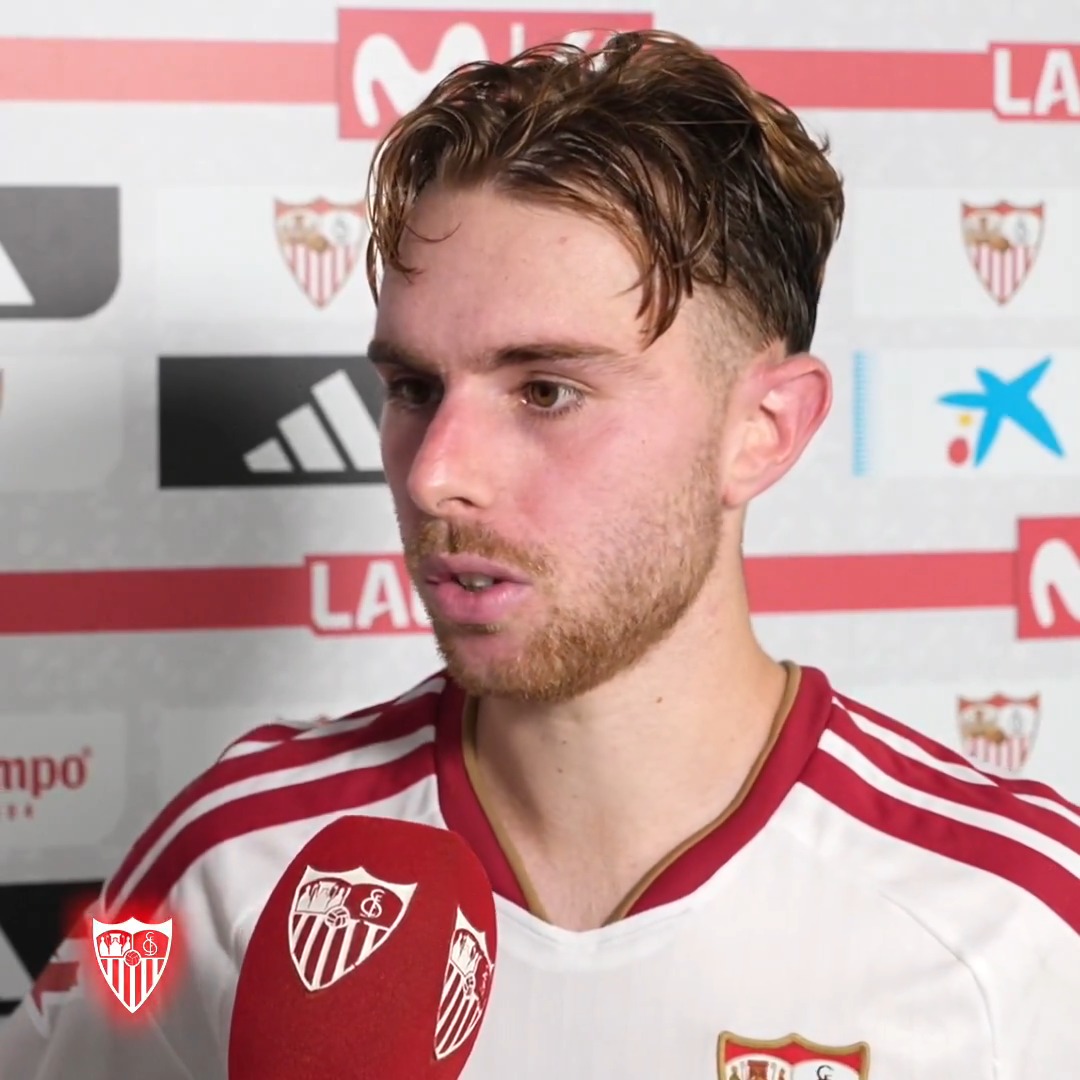 ๐ฃ๏ธ Peque, muy feliz tras la victoria en el #SevillaRayo con el apoyo del sevillismo. #WeareSevilla