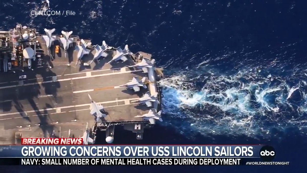 CENTCOM commander, Admiral Brad Cooper, visits the USS Lincoln deployed in the Middle East amid growing concerns over the welfare of the 5,000 sailors and marines onboard during their record deployment. @StevenPortnoy reports.