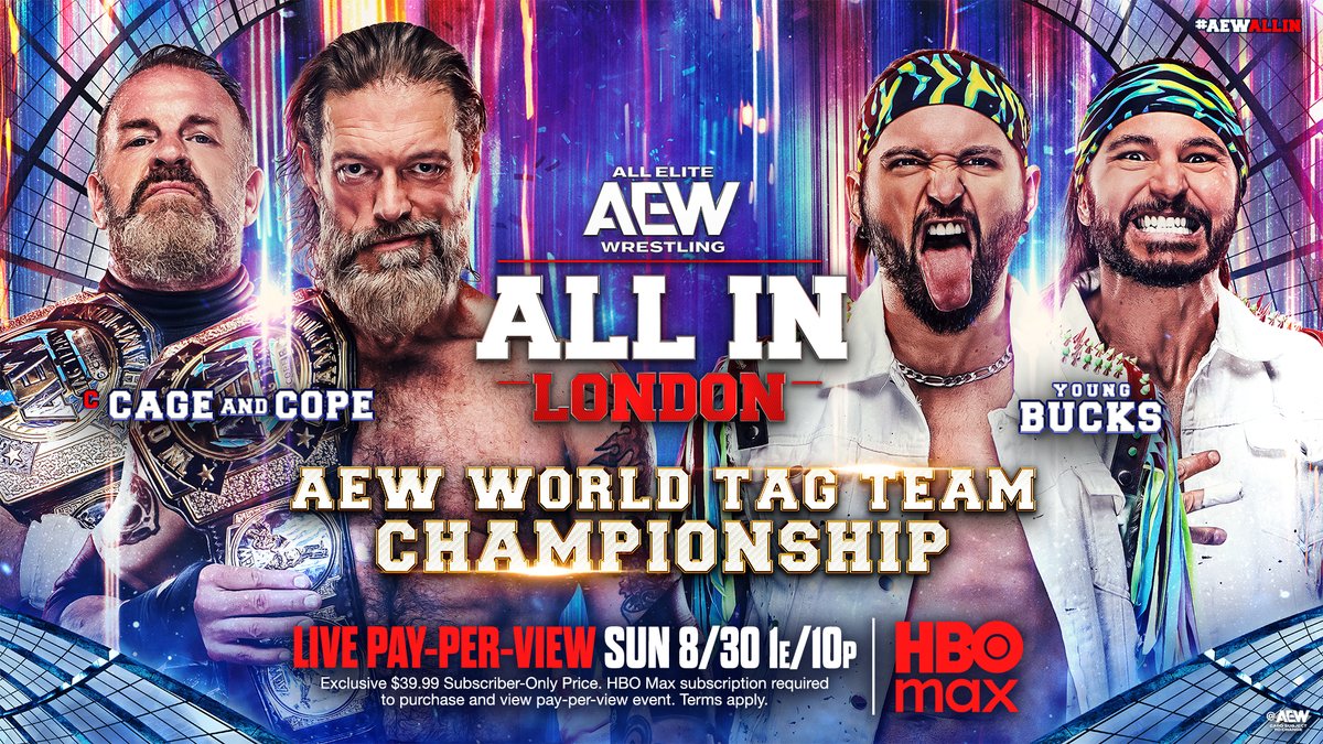 Two teams that redefined tag team wrestling face off at #AEWAllIn London in a dream match for the AEW World Tag Team Championship. Who will walk out of Wembley with their legacy intact? Champions Adam Copeland + Jay 'Christian' Reso or @YoungBucks? Watch #AEWCollision on TNT & HBO Max