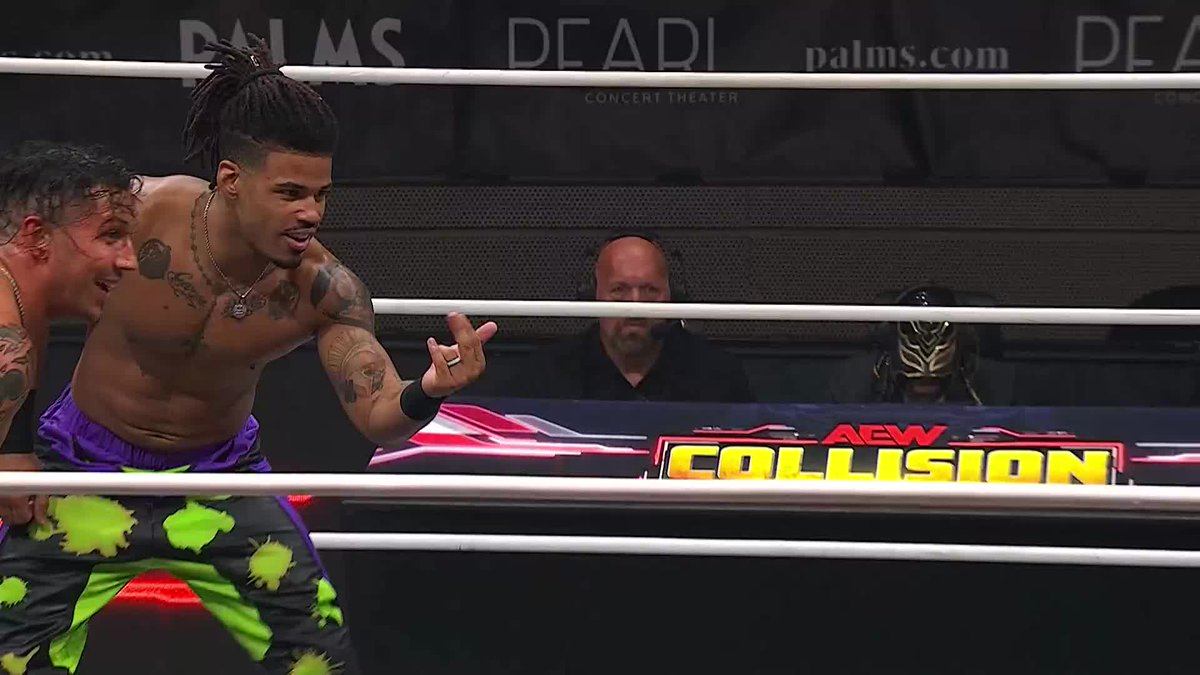 Things are looking better than 𝖋𝖎𝖓𝖊 for the team of @IAmLioRush and The Rascalz! Watch #AEWCollision on TNT & HBO Max