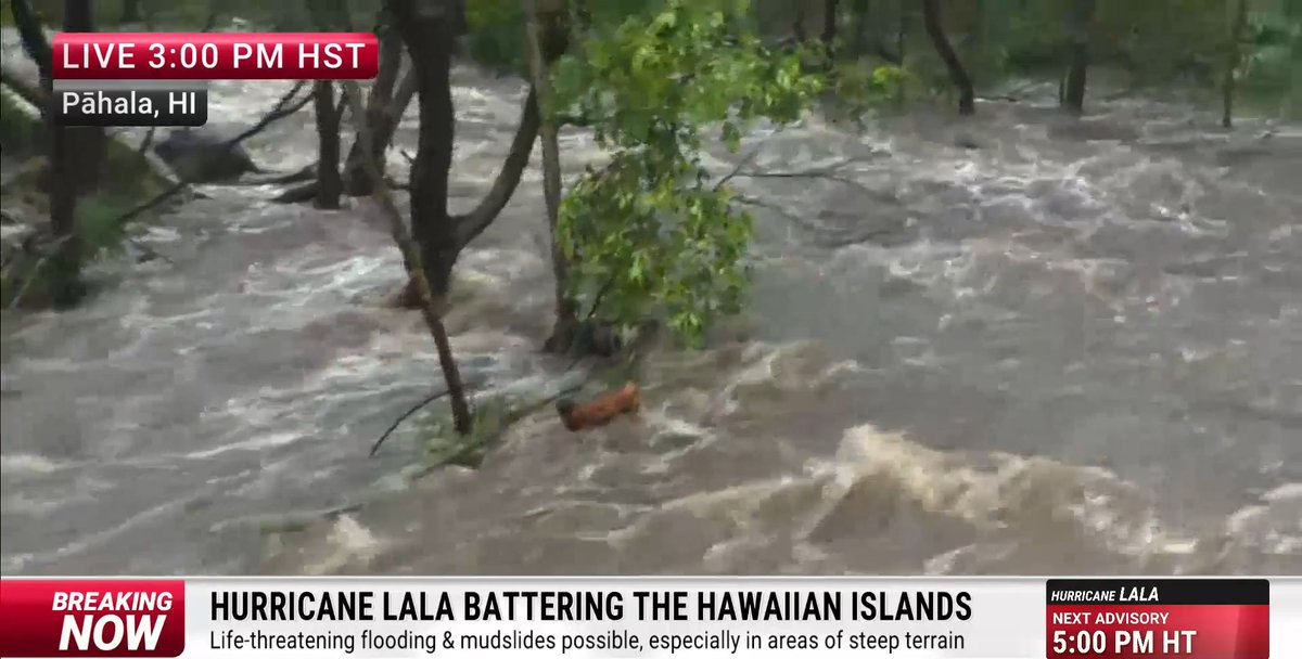 Meteorologist Jim Cantore reports live from Pāhala, Hawaii, as torrential rain from Hurricane Lala sends overflowing rivers surging across the Big Island: