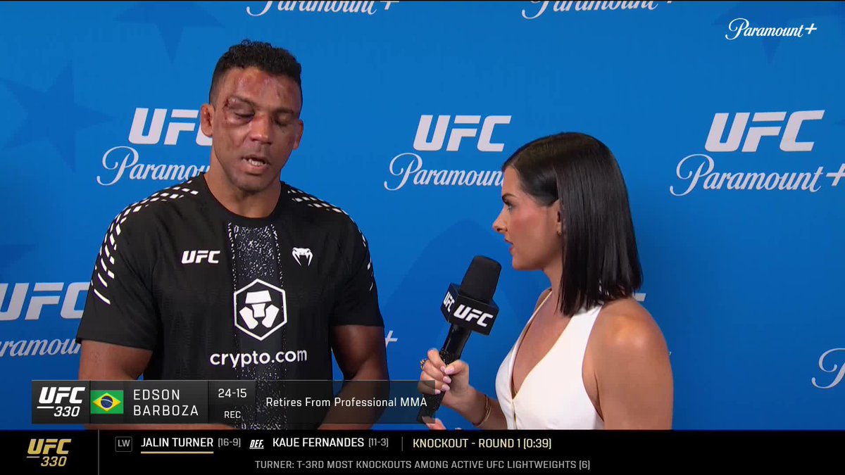 Edson Barboza explains why he decided to retire: "My body is not the same. I can't compete at the highest level anymore" 📺 Paramount+