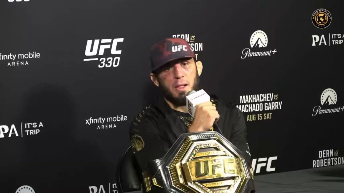 😅🦵Islam Makhachev says Ian Garry is lucky he doesn’t have long legs to knock him out with the head kick: “I only caught him with my toes. I went crazy on him after and almost finished him.” (via Home of Fight &amp; Jake Noecker)