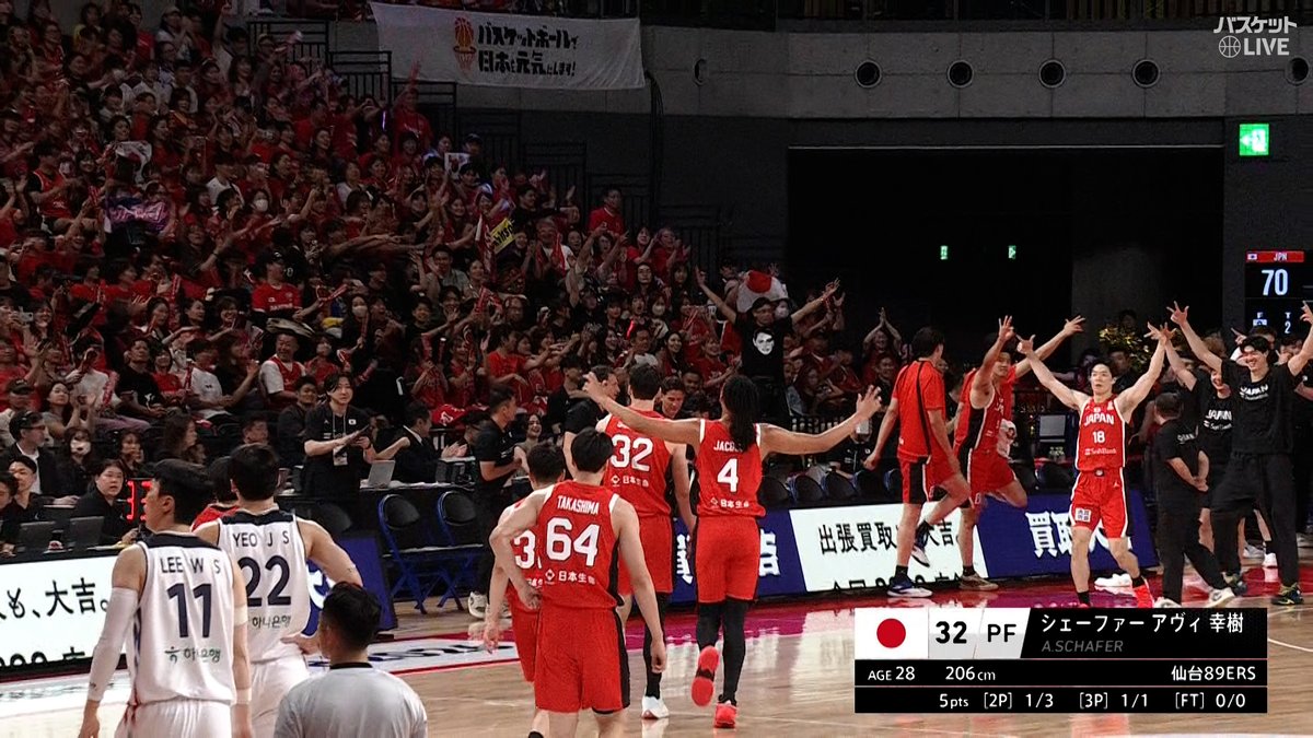 今日のブザービーターは #シェーファーアヴィ幸樹 クールに沈める👌 🏆SoftBankカップ2026(東京大会) 🇯🇵日本 vs 韓国🇰🇷 GAME2 #バスケットLIVE ライブ・見逃し配信中📡 #バスケで日本を元気に #日本一丸 #AkatsukiJapan 仙台89ERS