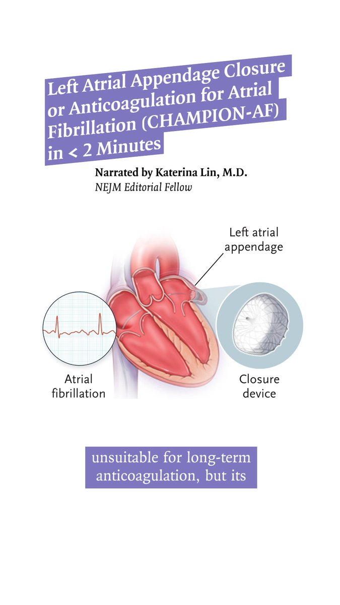 What do you counsel patients with #AFib who are candidates for long-term anticoagulation? NEJM Editorial Fellow Katerina Lin, MD, provides an overview of the recently published CHAMPION-AF trial. Read the full trial results: