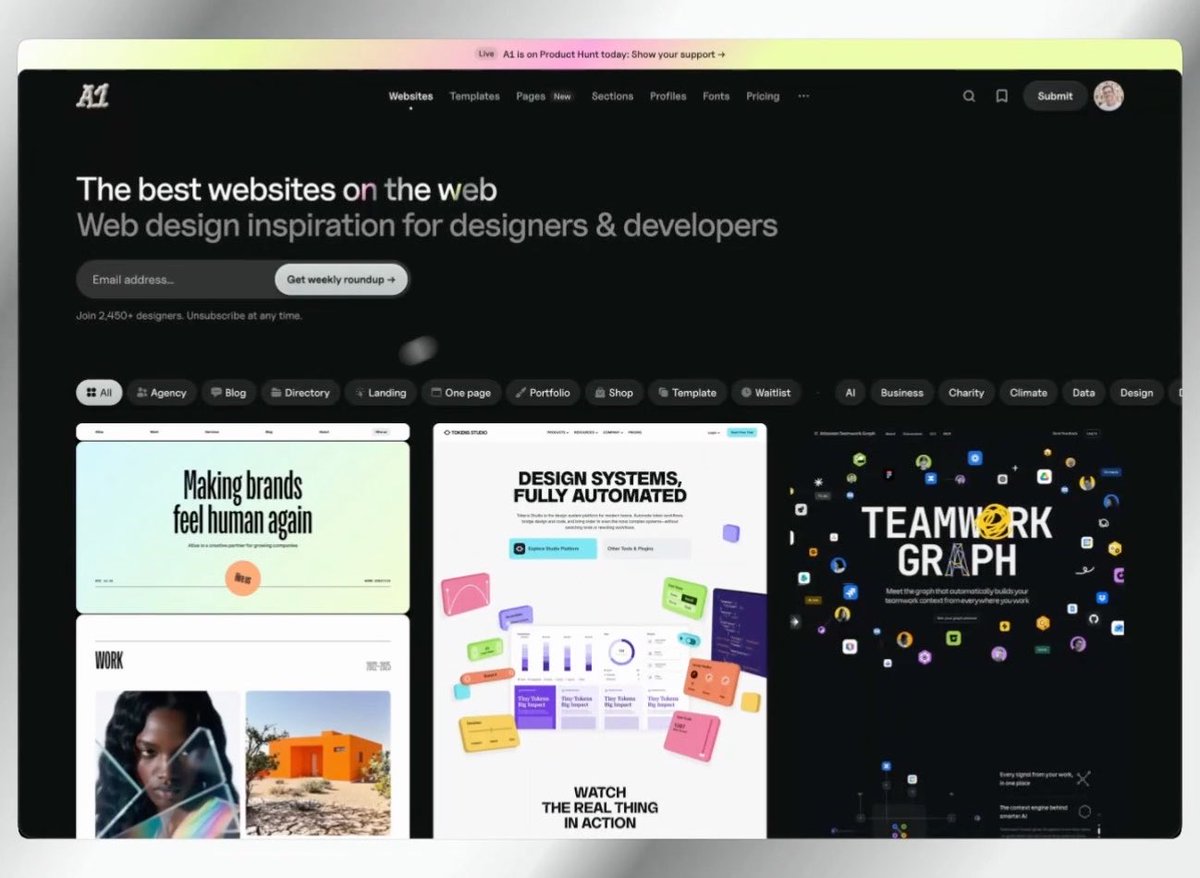 parei de mandar print de site bonito pro Claude Code. conectei o MCP do a1. gallery e ele busca sozinho em 1.145 sites reais. peço “landing minimalista” e volta print, fonte, hex e espaçamento medidos da página. grátis, 50 buscas por dia. salva