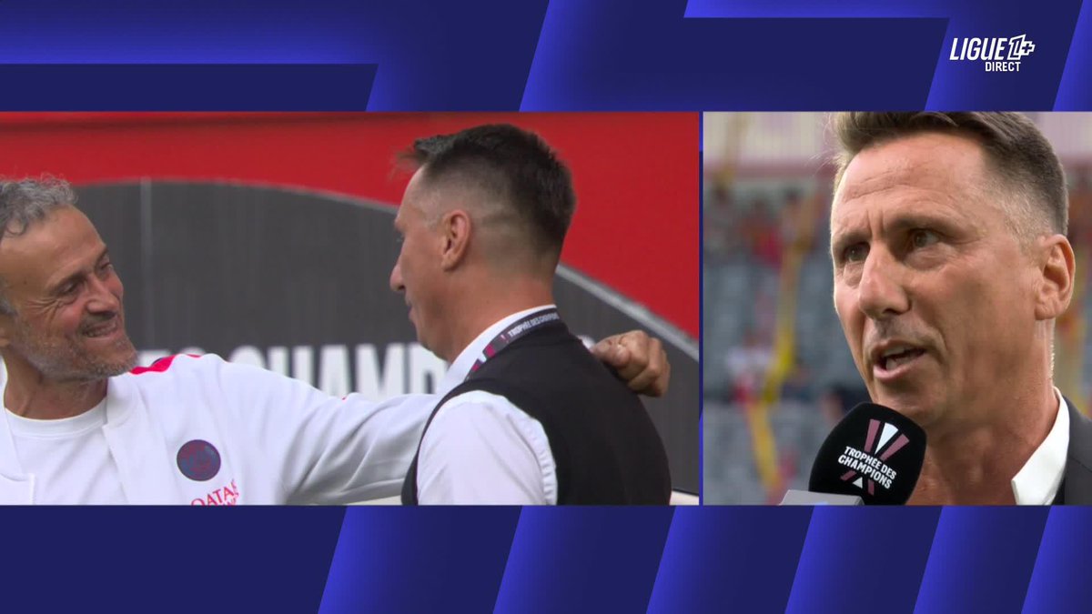 Les retrouvailles entre les anciens coéquipiers au Barça Frédéric Déhu et Luis Enrique 🤝 #TrophéedesChampions