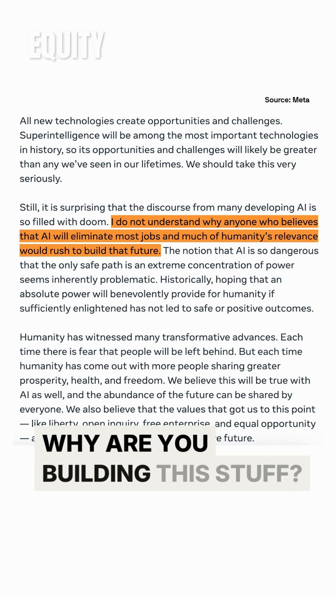 Mark Zuckerberg dropped a 6,500-word letter detailing his vision for “The Path to a Positive AI Future.” Equity Podcast takes a closer look at one of his arguments: If you believe AI could eliminate most jobs and humanity’s relevance, why rush to build that future?