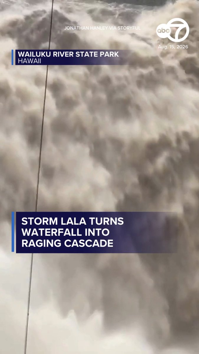 Tropical Storm Lala brought heavy rain to Hawaii’s Big Island, turning Rainbow Falls in Hilo into a raging cascade as the storm approached the islands.