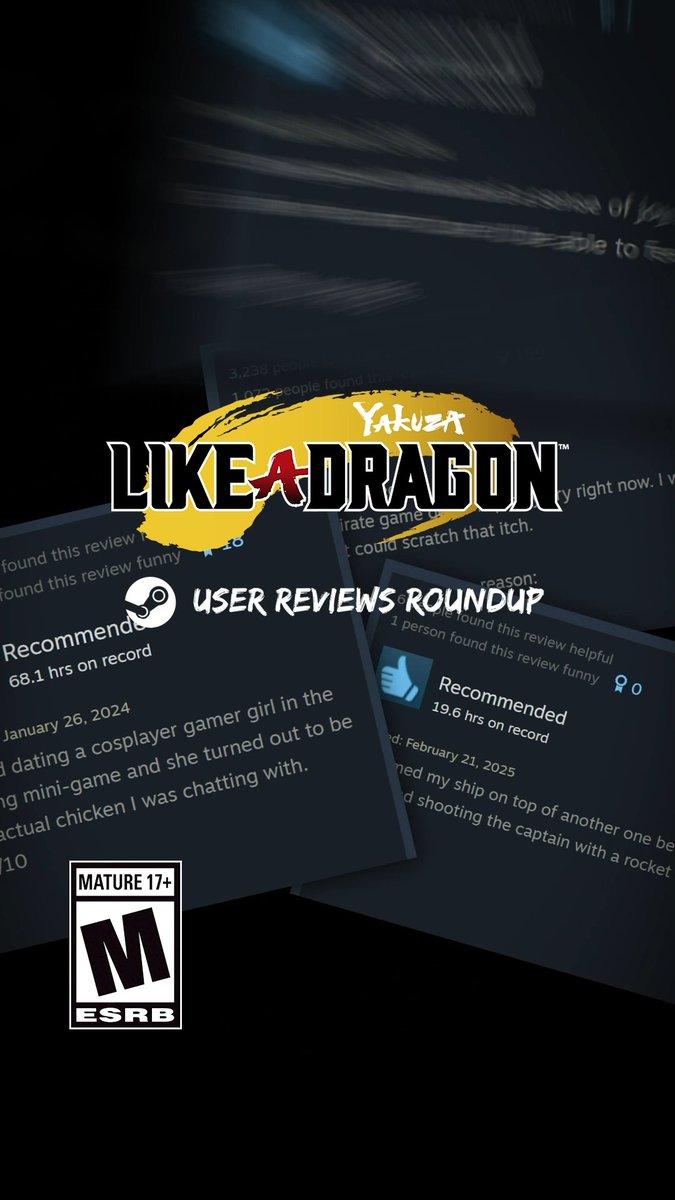 💬"you can call an orbital strike on a chimp piloting a crane" Yakuza: Like a Dragon is 75% off during the SEGA Publisher Sale on Steam through Aug 27th🏷️ Share your Steam user reviews in the comments! 🔗