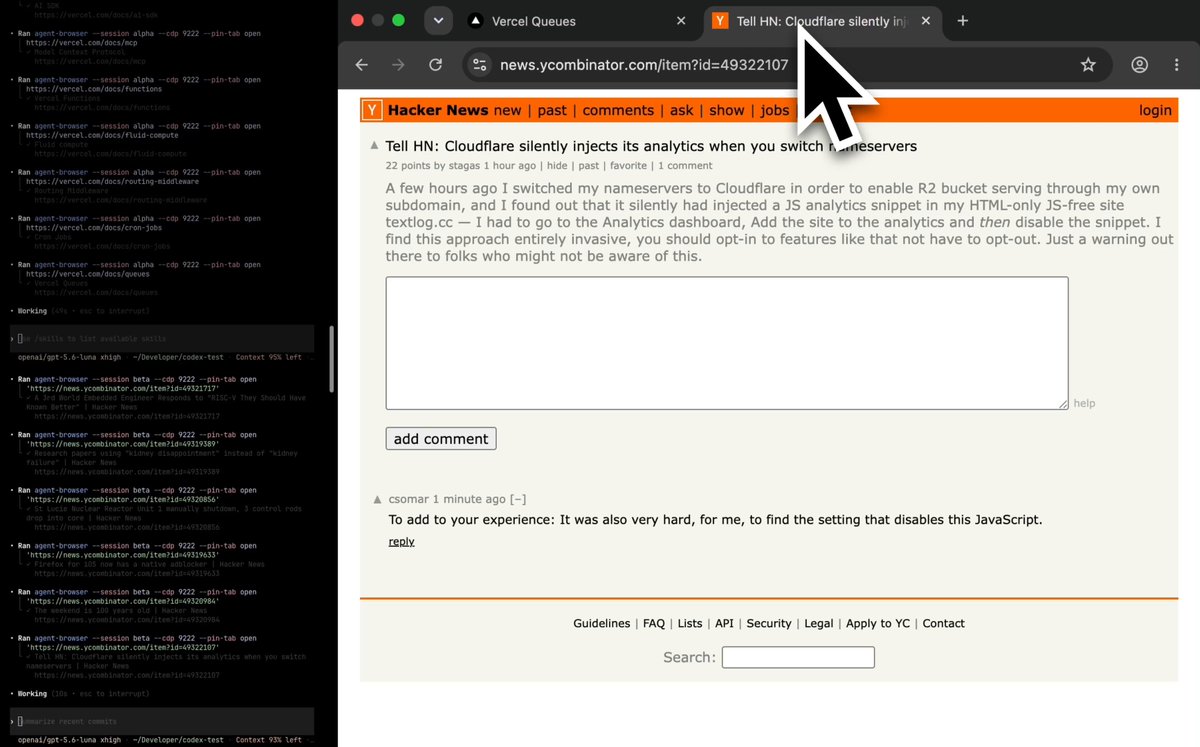 It's here: --pin-tab in agent-browser Multiple agents in one browser Each in its own tab Across commands + restarts